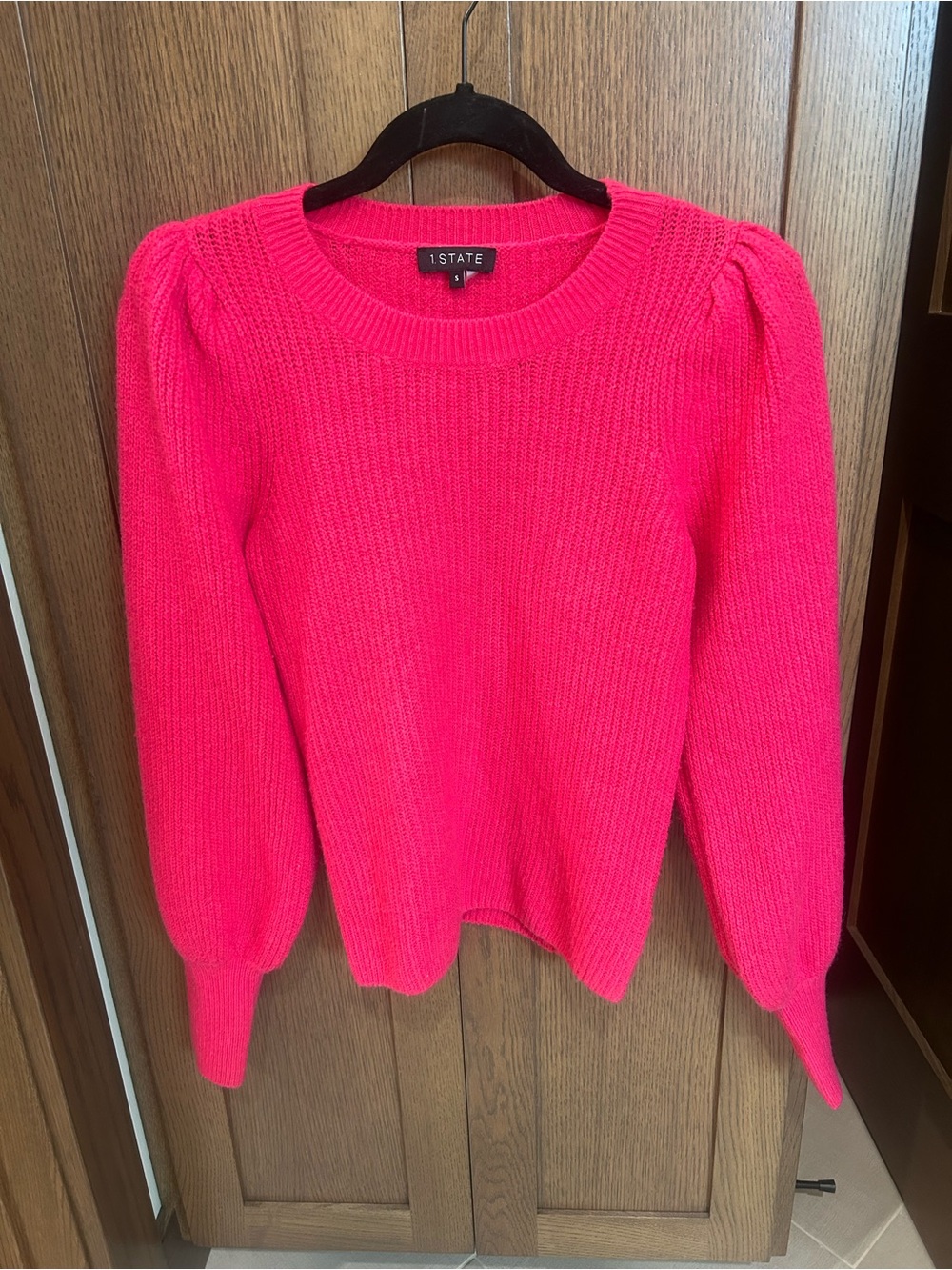 1. State Hot Pink Puff-Sleeve Crewneck Sweater